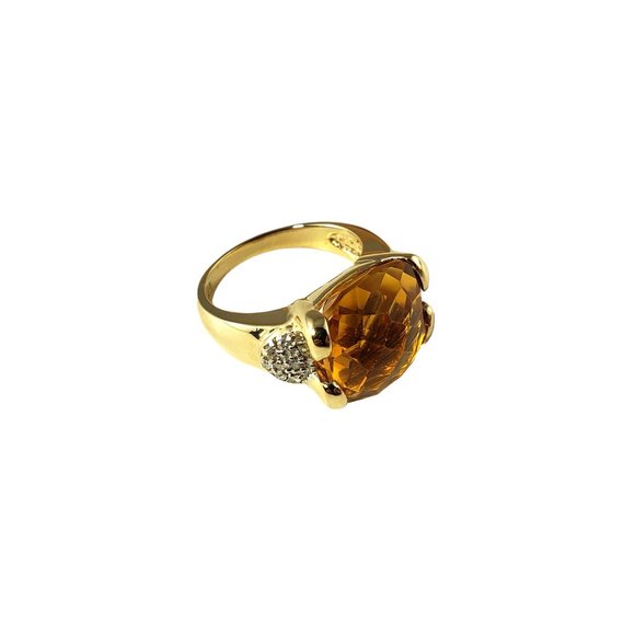 Vintage 14K Yellow Gold Citrine & Diamond Ring Size 8 JAGi Certified #13902 - Picture 8 of 16